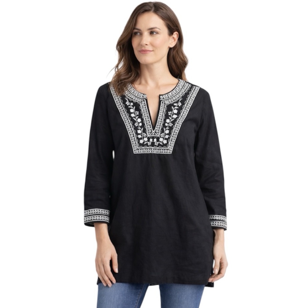 Talbots linen blend black embroidered top shirt women’s small